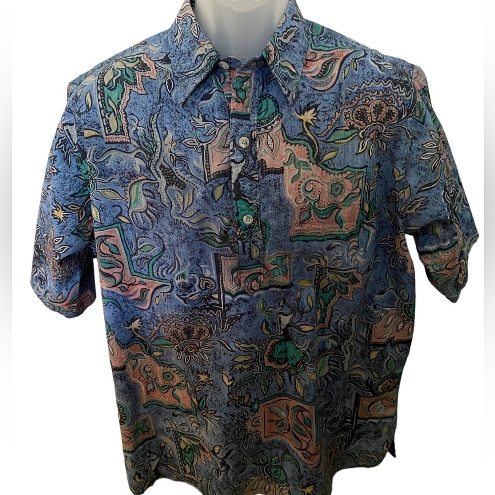 GO BAREFOOT Reverse Print Blue Hawaii Aloha Hawaiian Shirt Men L Large